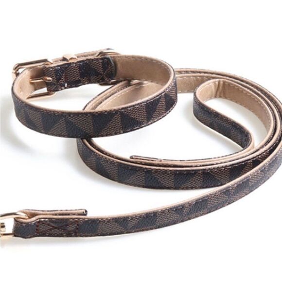 Chewy Louis Leather Dog Leash Brown & Black With Gold Hardware 4 Feet - Picture 3 of 7